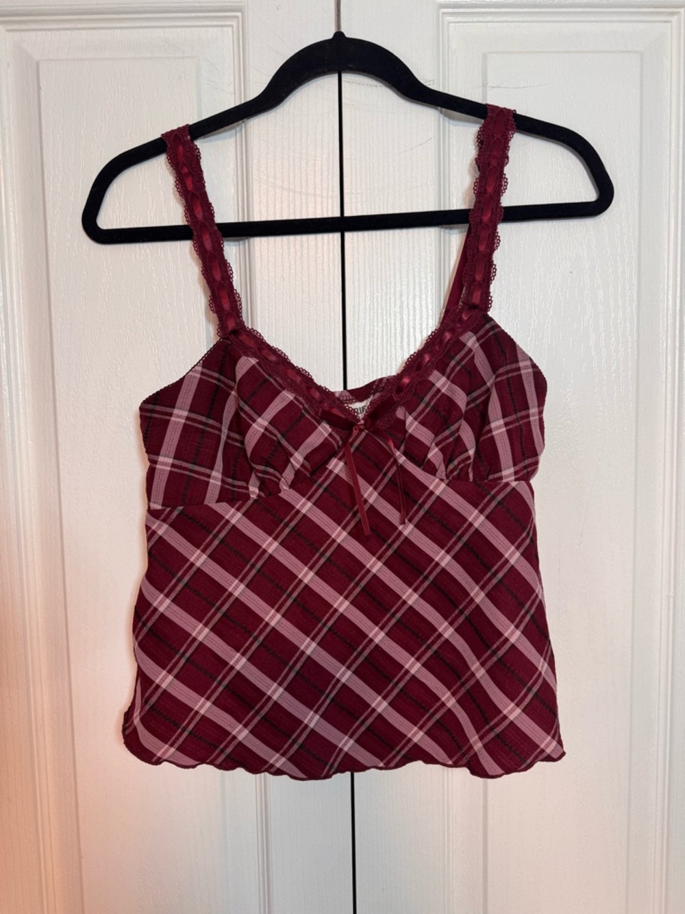 No Boundaries adjustable straps lace plaid ribbon tank top small